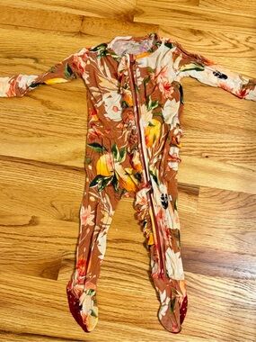 Posh Peanut Rust Floral Ruffle Zip Footed One-Piece